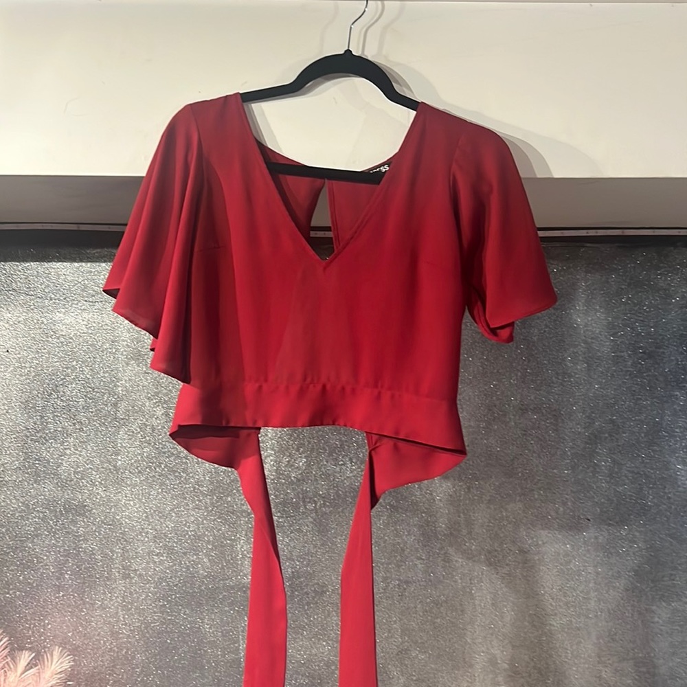 Express chiffon dark red back tie shirt